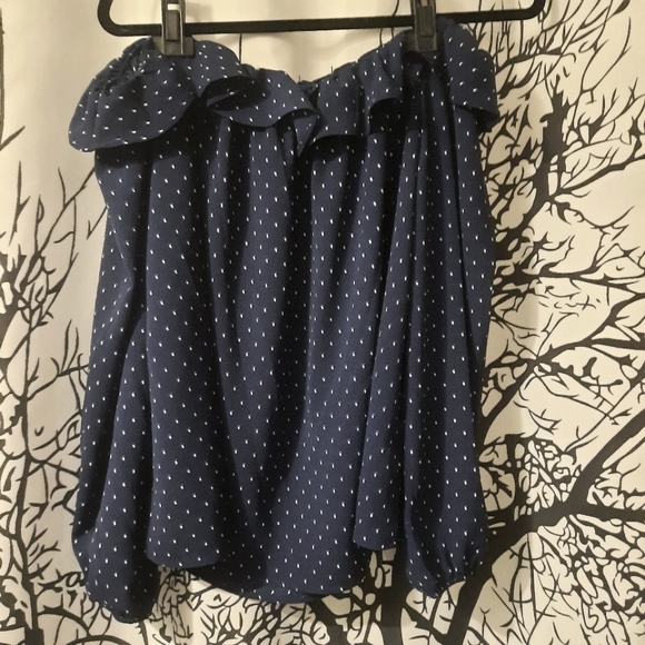 H.I.P. Polkadot Gypsy Off Shoulder Navy Blue Dress Shirt - Picture 5 of 7